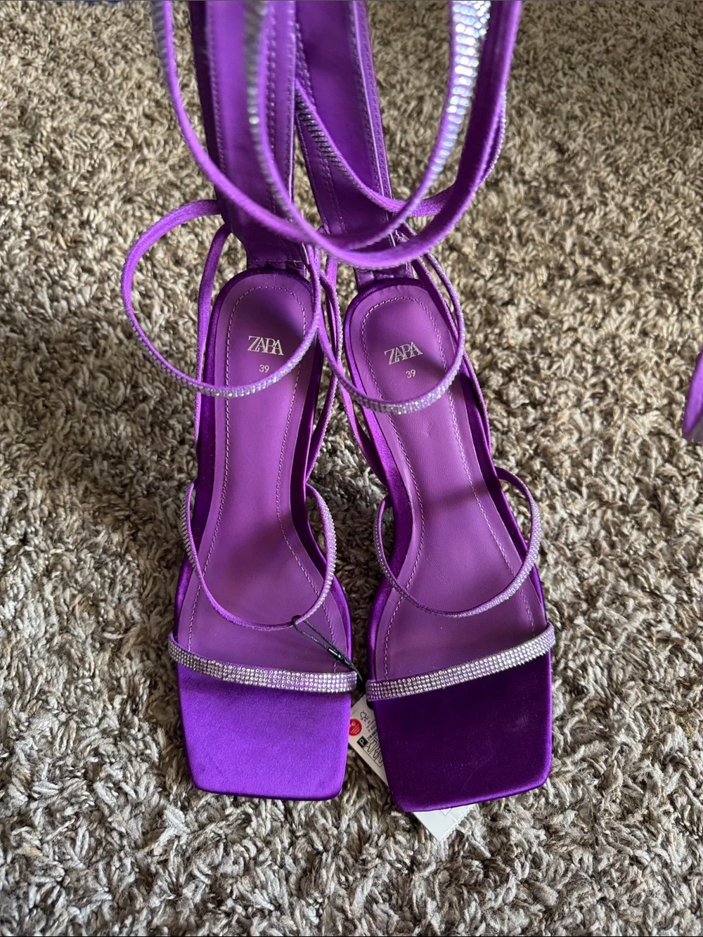 Zara Purple Rhinestone Wrap-Heel Sandals